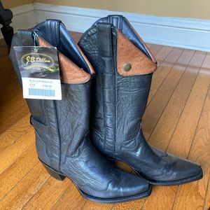 Black leather cowboy boots